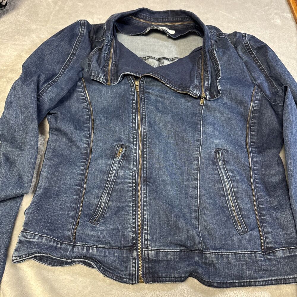 Mebon By Machine Jeans Denim Moto Jacket Size L 100% Cotton